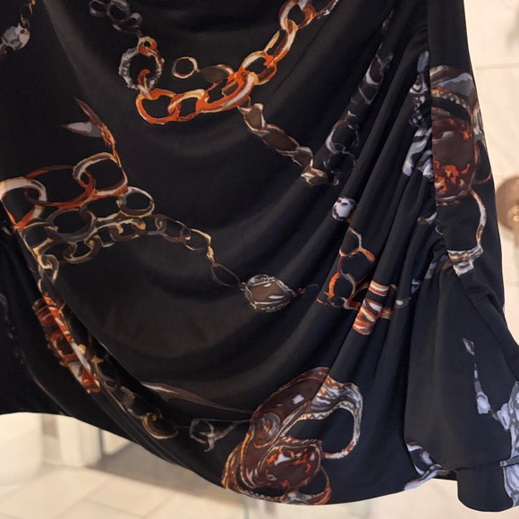 Carmen Marc Valvo medallion chain print faux-wrap front 3/4 sleeve blouse top - Picture 5 of 7